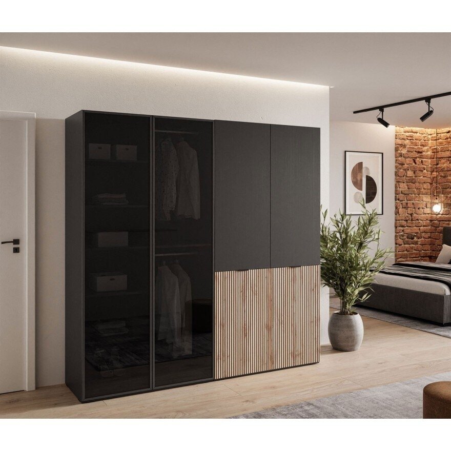 Spinta SANDBOX LOFT 200 juoda su ąžuolu ir juodu stiklu 1 Spinta SANDBOX LOFT 200 juoda su ąžuolu ir juodu stiklu 1