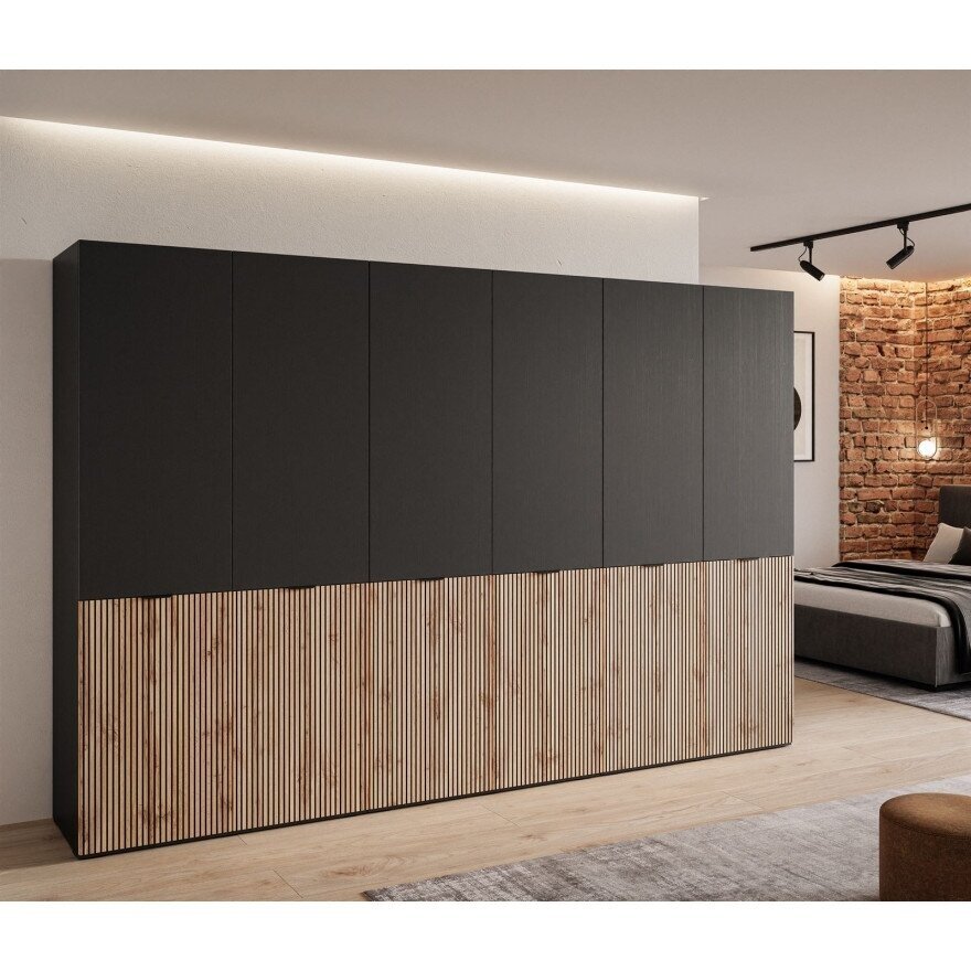 Spinta SANDBOX LOFT 300 juoda su ąžuolu ir LED 1 Spinta SANDBOX LOFT 300 juoda su ąžuolu ir LED 1