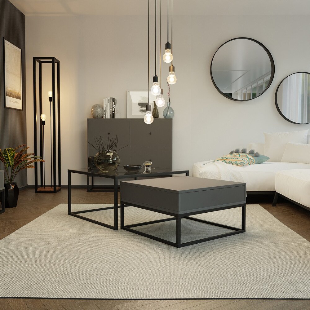 Kavos staliukas ELEGANT 2in1 su stalčiumi Spalvos: Juoda / pilka matinė + stiklas 1 Kavos staliukas ELEGANT 2in1 su stalčiumi Spalvos: Juoda / pilka matinė + stiklas 1