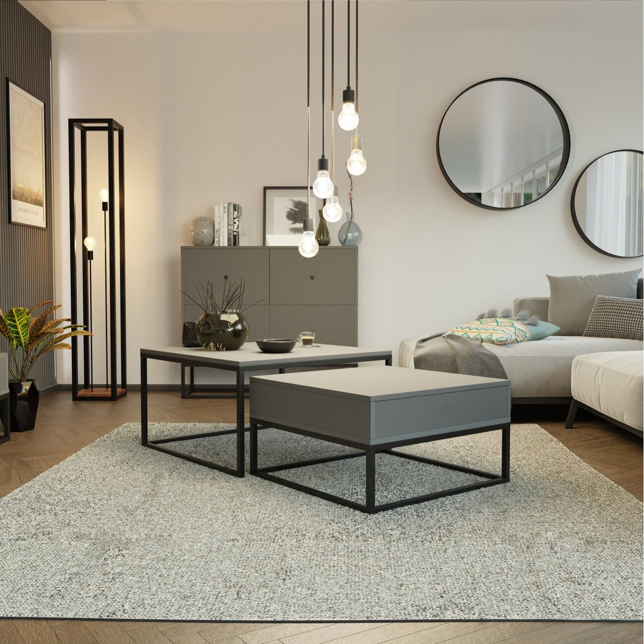 Kavos staliukas ELEGANT 2in1 su stalčiumi Spalvos: Juoda / pilka matinė 1