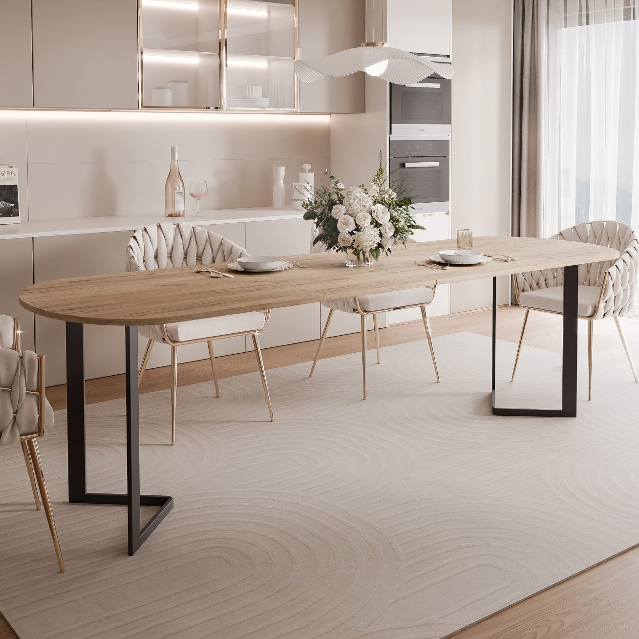 Išskleidžiamas valgomojo stalas PADMIN Plotis: 120 cm, Spalvos: Juoda / auksinis kraft ąžuolas 1