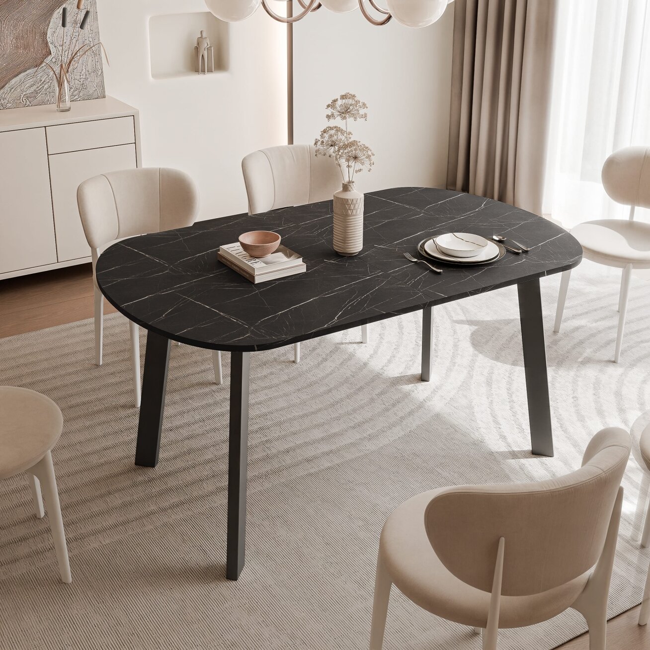 Išskleidžiamas valgomojo stalas SANELLO Spalvos: Juoda / grigia pietra, Plotis: 140 cm Išskleidžiamas valgomojo stalas SANELLO Spalvos: Juoda / grigia pietra, Plotis: 140 cm