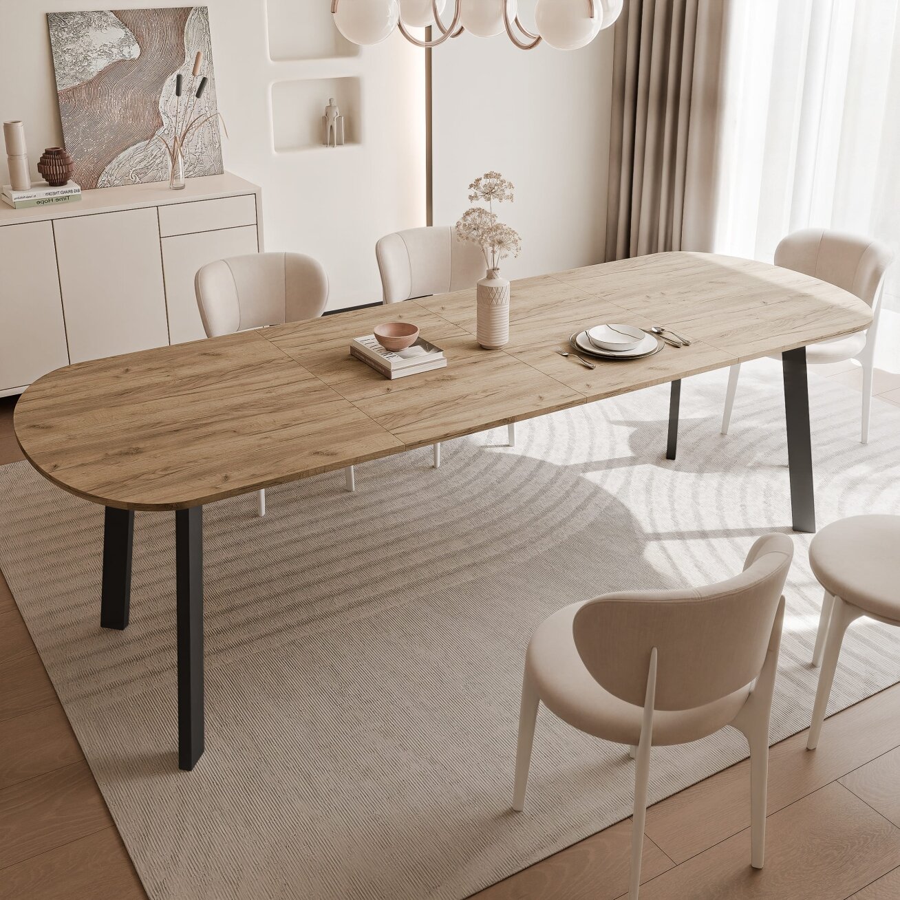 Išskleidžiamas valgomojo stalas SANELLO Plotis: 140 cm, Spalvos: Juoda / auksinis kraft ąžuolas 1