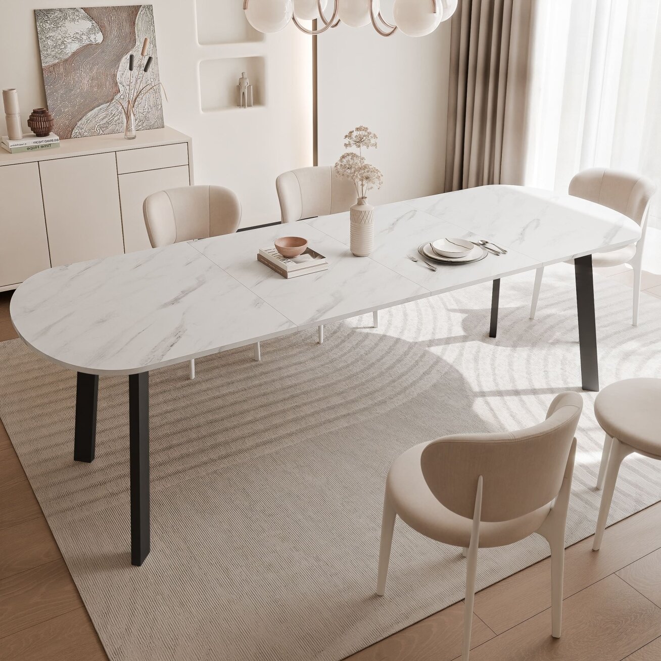 Išskleidžiamas valgomojo stalas SANELLO Spalvos: Juoda / marmuras bianco, Plotis: 140 cm 1