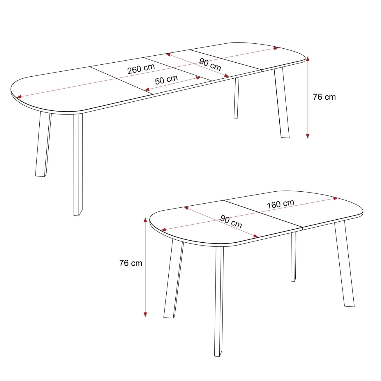 Išskleidžiamas valgomojo stalas SANELLO Spalvos: Juoda / arktinė balta, Plotis: 160 cm 4