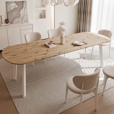 Išskleidžiamas valgomojo stalas SANELLO Spalvos: Balta / ąžuolas artisan, Plotis: 160 cm