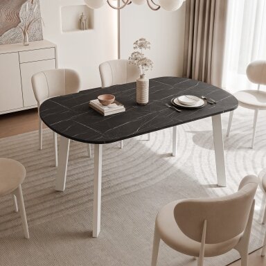 Išskleidžiamas valgomojo stalas SANELLO Spalvos: Balta / grigia pietra, Plotis: 120 cm