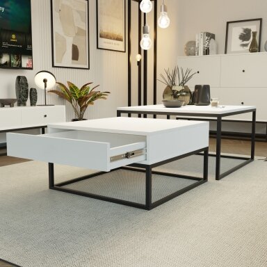 Kavos staliukas ELEGANT 2in1 su stalčiumi Spalvos: Juoda / balta matinė