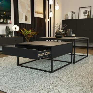 Kavos staliukas ELEGANT 2in1 su stalčiumi Spalvos: Juoda / juoda matinė