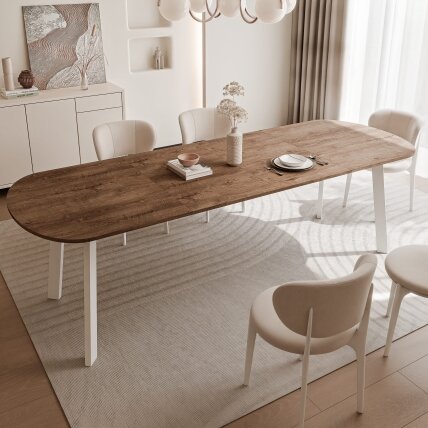Išskleidžiamas valgomojo stalas SANELLO Spalvos: Balta / ąžuolas lefkas, Plotis: 140 cm 1