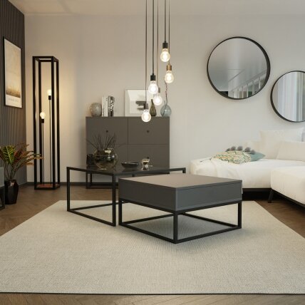 Kavos staliukas ELEGANT 2in1 su stalčiumi Spalvos: Juoda / pilka matinė + stiklas 1 Kavos staliukas ELEGANT 2in1 su stalčiumi Spalvos: Juoda / pilka matinė + stiklas 1