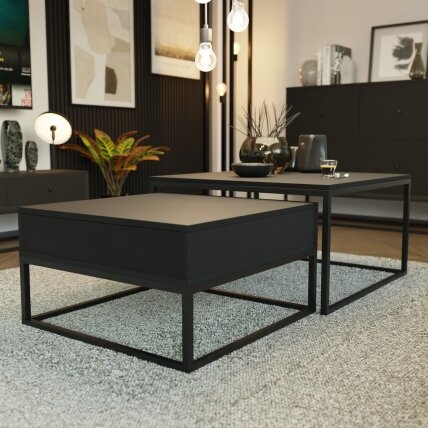 Kavos staliukas ELEGANT 2in1 su stalčiumi Spalvos: Juoda / juoda matinė