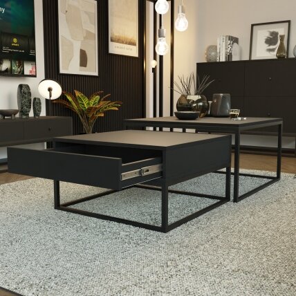 Kavos staliukas ELEGANT 2in1 su stalčiumi Spalvos: Juoda / juoda matinė 1