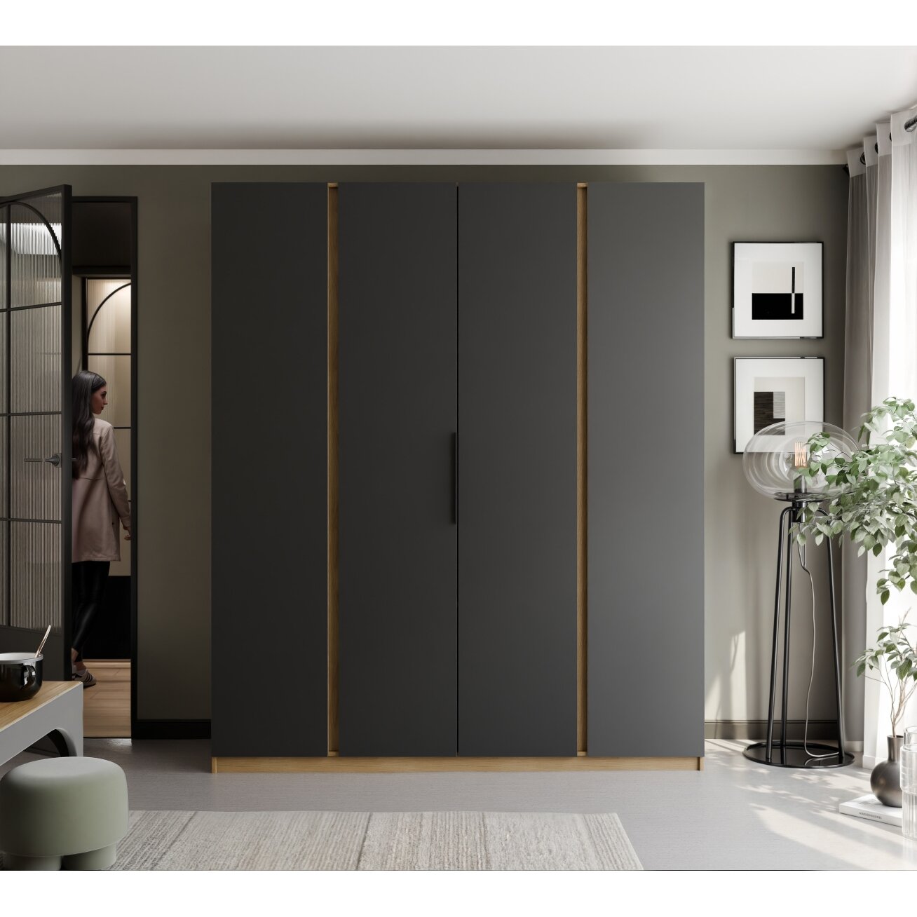 Keturdurė varstoma spinta VERONA 200 cm LED apšvietimas: ne, Spalvos: Ąžuolas evoke / juoda 1