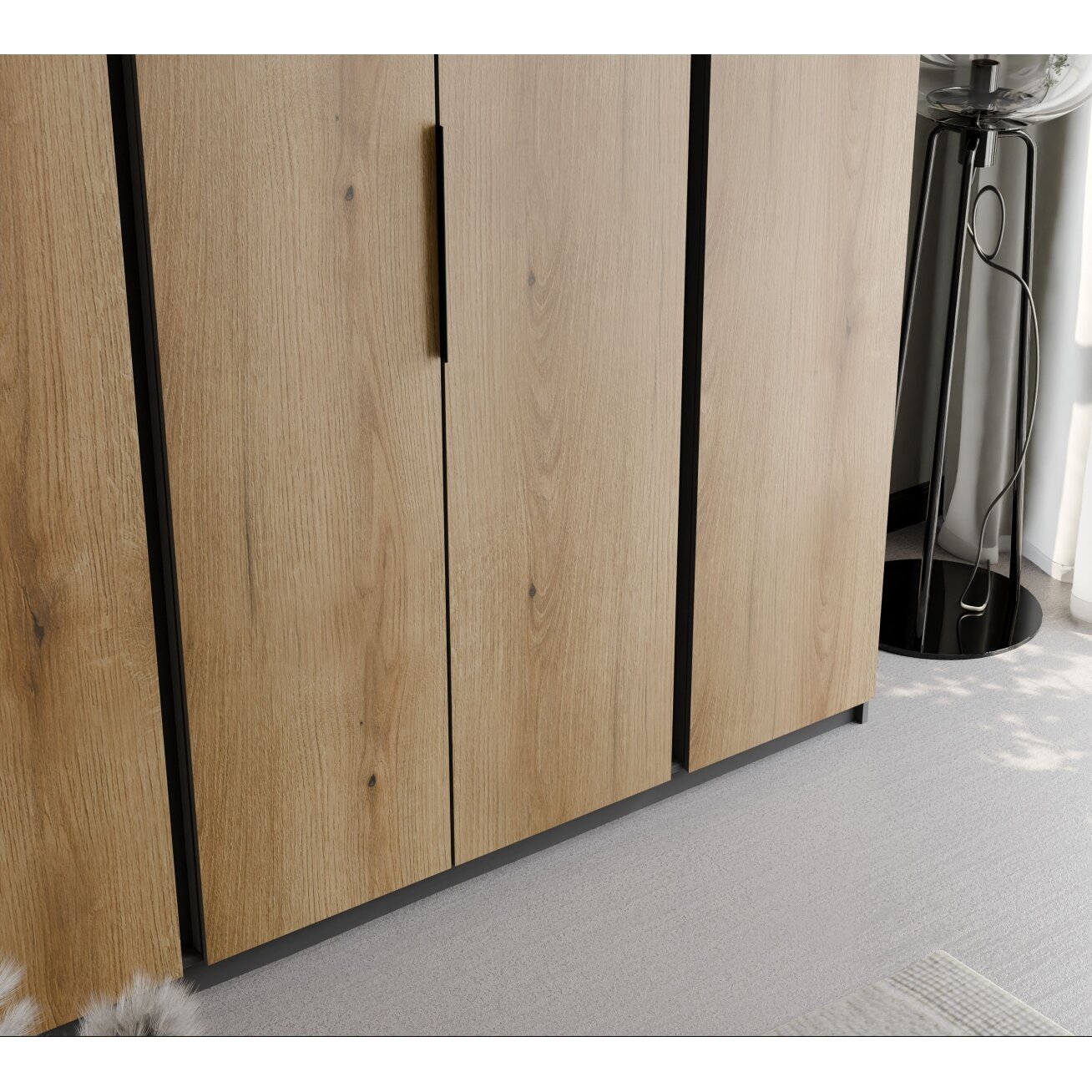 Keturdurė varstoma spinta VERONA 200 cm LED apšvietimas: ne, Spalvos: Juoda / ąžuolas evoke 2