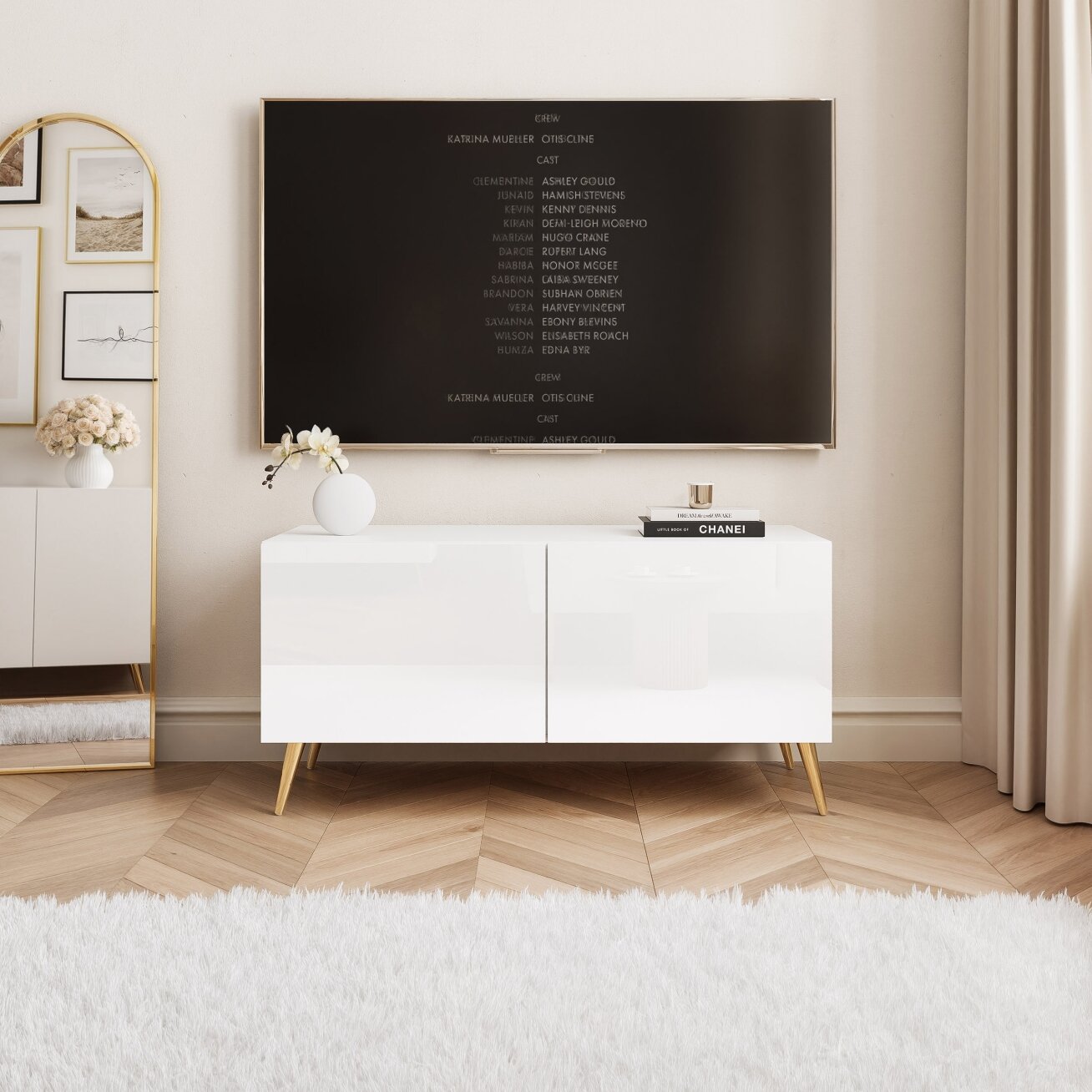 RTV spintelė ant kojelių ANGEL 100 cm su apšvietimu Spalvos: Balta / balta blizgi, Atidarymo sistema: push to open 1 RTV spintelė ant kojelių ANGEL 100 cm su apšvietimu Spalvos: Balta / balta blizgi, Atidarymo sistema: push to open 1