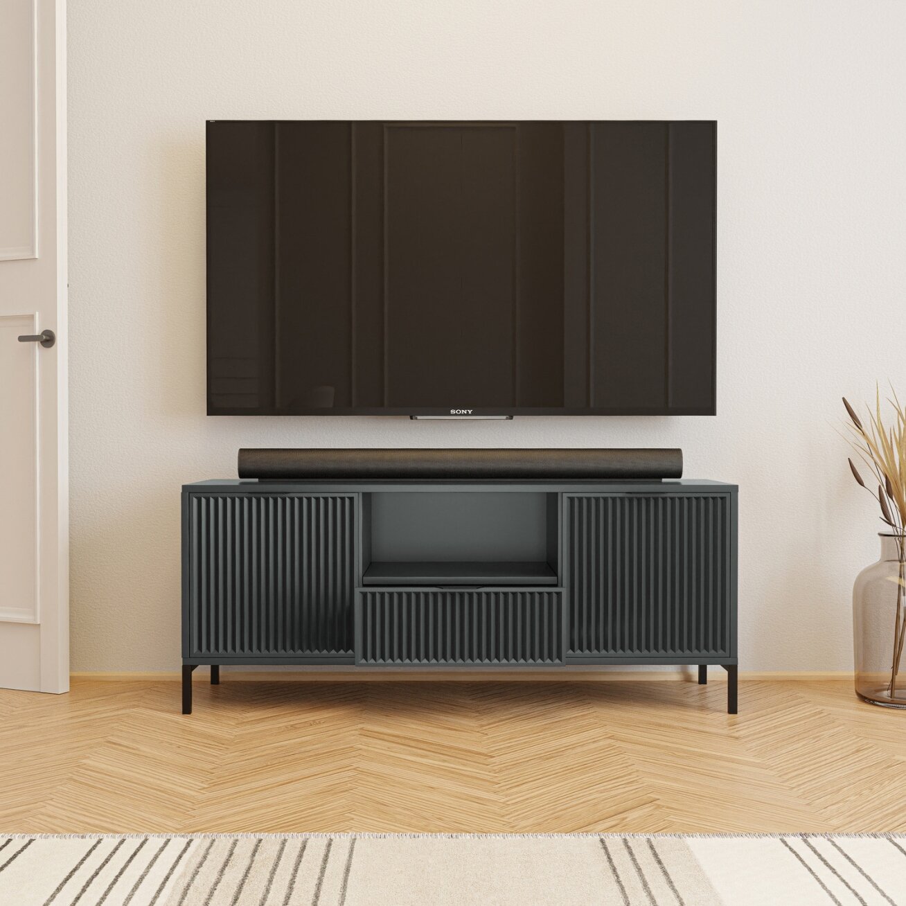 TV spintelė Wave 135 cm su stalčiais Spalvos: Greenstone (žalia)