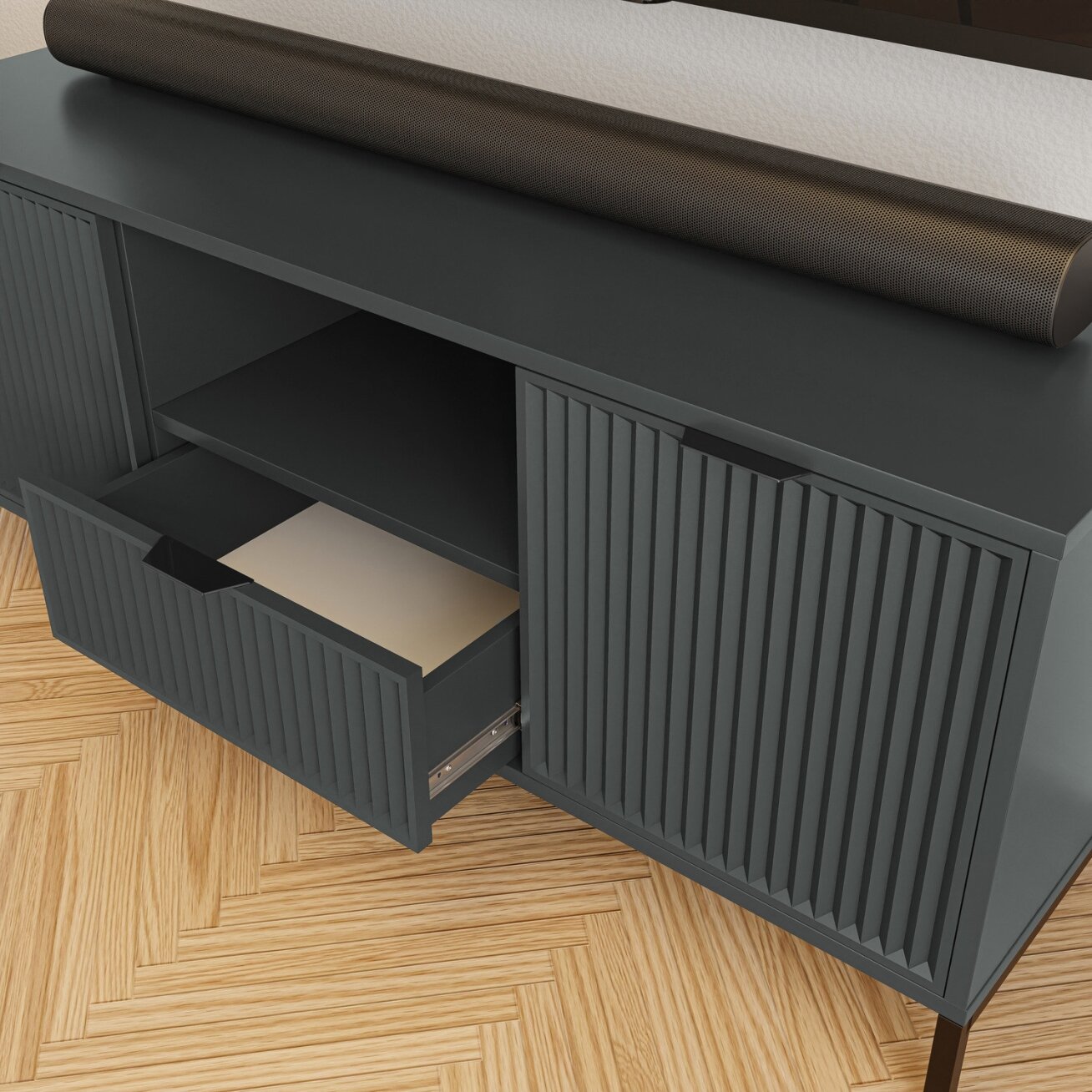 TV spintelė Wave 135 cm su stalčiais Spalvos: Greenstone (žalia) 3