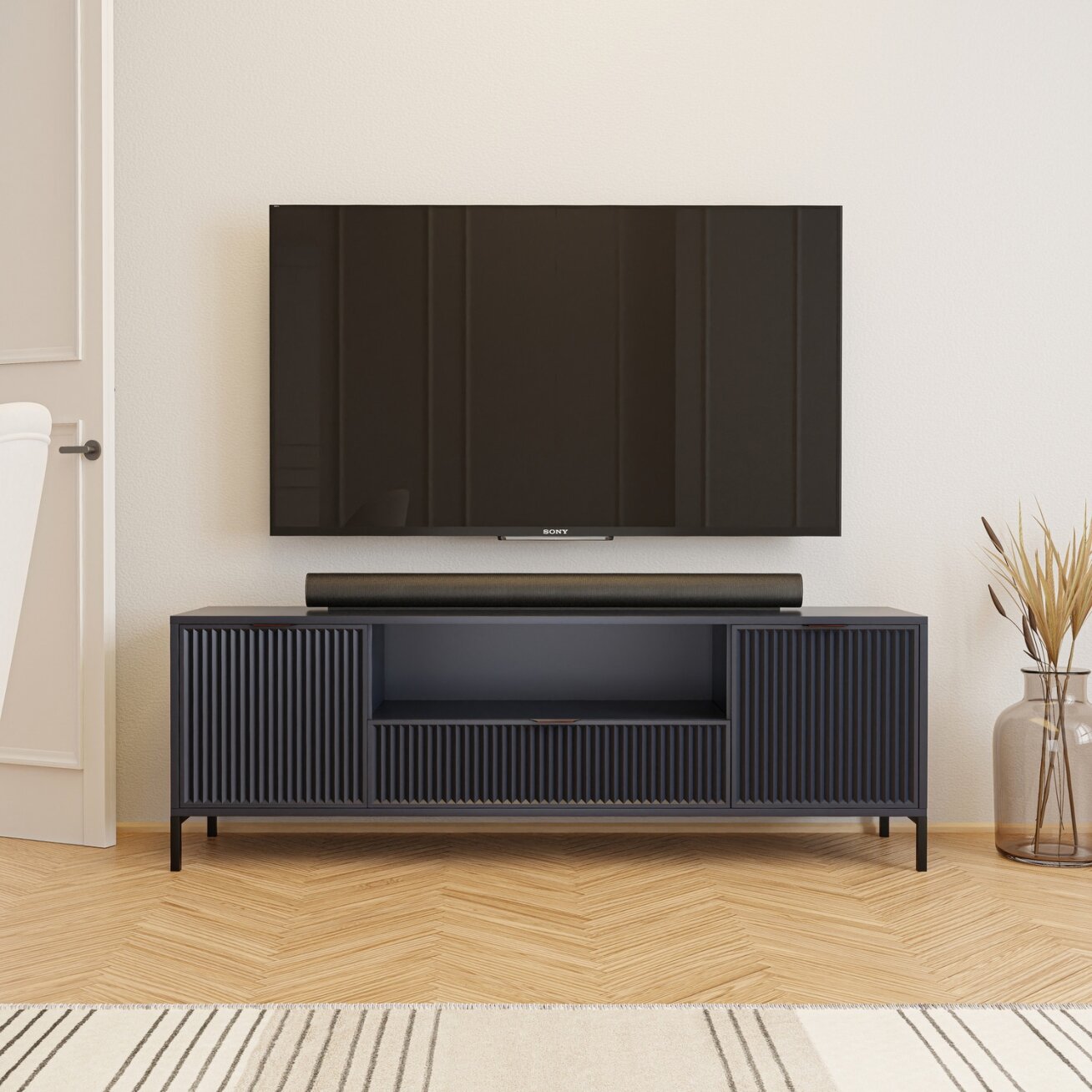 TV spintelė WAVE 165 cm su stalčiais Spalva: Indigo (tamsiai mėlyna)