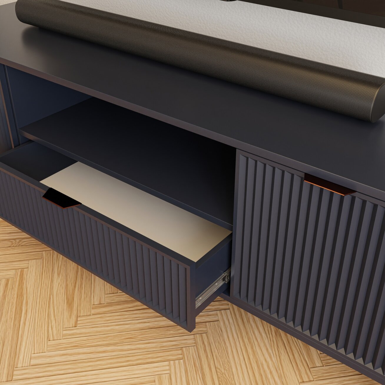 TV spintelė WAVE 165 cm su stalčiais Spalva: Indigo (tamsiai mėlyna) 3
