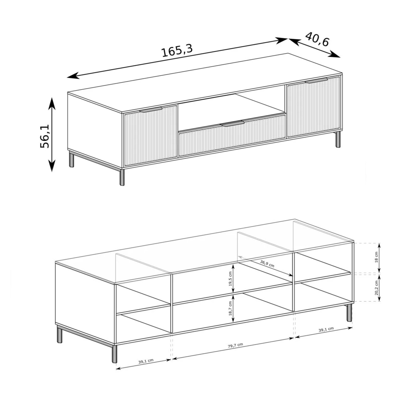 TV spintelė WAVE 165 cm su stalčiais Spalva: Indigo (tamsiai mėlyna) 4