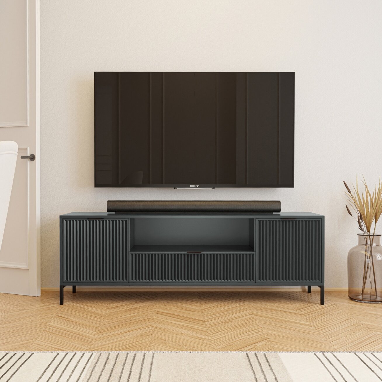 RTV spintelė WAVE 165 cm su stalčiais Spalvos: Greenstone (žalia)