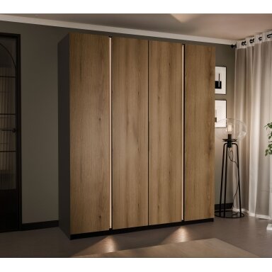 Keturdurė varstoma spinta VERONA 200 cm LED apšvietimas: taip, Spalvos: Juoda / ąžuolas evoke