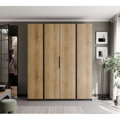 Keturdurė varstoma spinta VERONA 200 cm LED apšvietimas: taip, Spalvos: Juoda / ąžuolas evoke