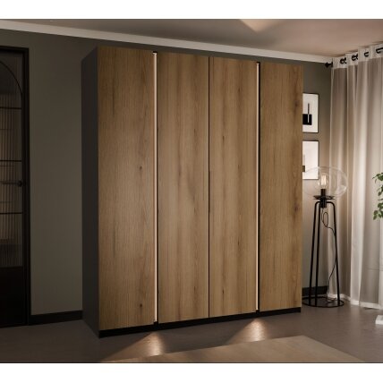 Keturdurė varstoma spinta VERONA 200 cm LED apšvietimas: taip, Spalvos: Juoda / ąžuolas evoke