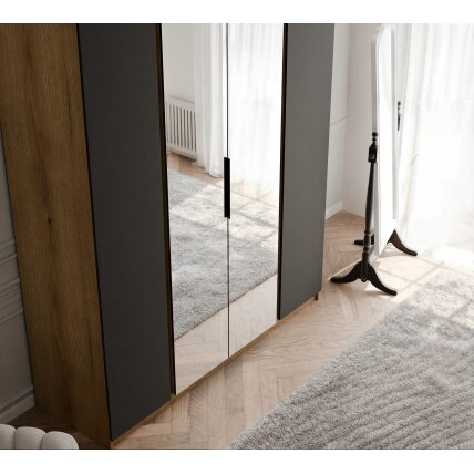 Keturdurė varstoma spinta VERONA 200 cm su dideliu veidrodžiu LED apšvietimas: taip, Spalvos: Evoke ąžuolas / juoda 3