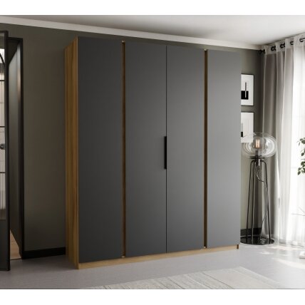 Keturdurė varstoma spinta VERONA 200 cm LED apšvietimas: ne, Spalvos: Ąžuolas evoke / juoda
