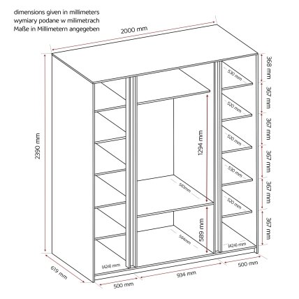 Keturių varstomų durų spinta VERONA su veidrodžiu ir stalčiais LED apšvietimas: ne, Spalvos: Evoke ąžuolas / juoda 5
