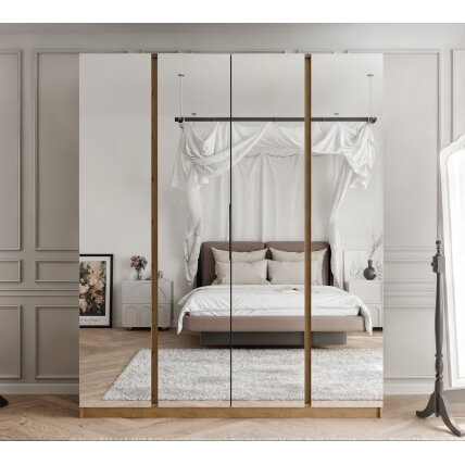 Keturdurė spinta VERONA 200 cm su dideliu veidrodžiu LED apšvietimas: ne, Spalvos: Ąžuolas evoke Keturdurė spinta VERONA 200 cm su dideliu veidrodžiu LED apšvietimas: ne, Spalvos: Ąžuolas evoke