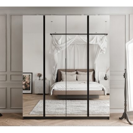 Keturdurė spinta VERONA 200 cm su dideliu veidrodžiu Spalvos: Juoda, LED apšvietimas: ne 1 Keturdurė spinta VERONA 200 cm su dideliu veidrodžiu Spalvos: Juoda, LED apšvietimas: ne 1