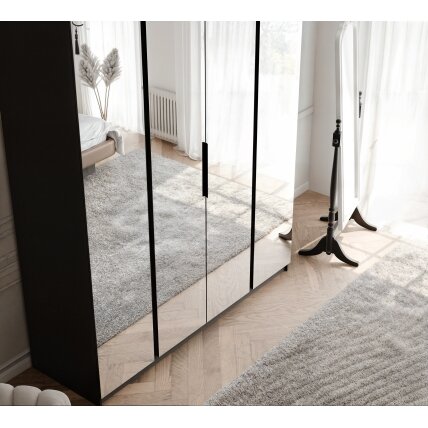 Keturdurė spinta VERONA 200 cm su dideliu veidrodžiu Spalvos: Juoda, LED apšvietimas: ne 2