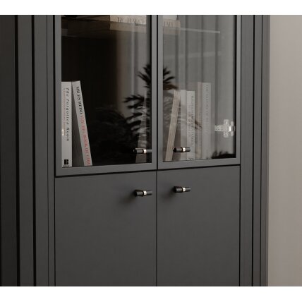 Aukšta stiklinė vitrina svetainei SENTO Spalvos: Juoda, LED apšvietimas: taip 2 Aukšta stiklinė vitrina svetainei SENTO Spalvos: Juoda, LED apšvietimas: taip 2