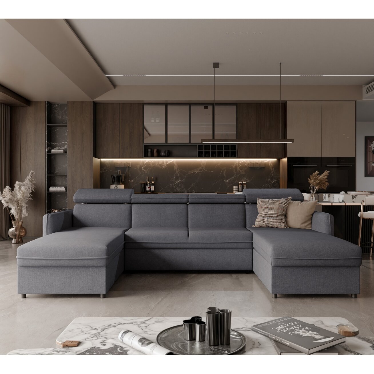 Minkštas kampinis sofas BENI U su reguliuojamomis galvos atramomis ir miego funkcija Spalvos: Soro 97 (Tamsiai pilka) 1 Minkštas kampinis sofas BENI U su reguliuojamomis galvos atramomis ir miego funkcija Spalvos: Soro 97 (Tamsiai pilka) 1