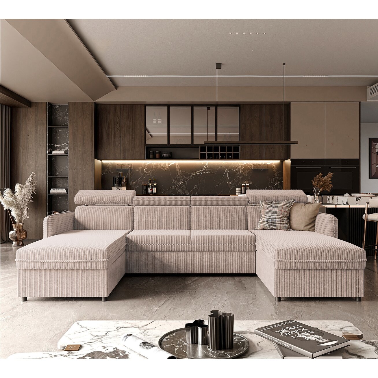 Minkštas kampinis sofa BENI U su reguliuojamomis galvos atramomis ir miego funkcija Spalvos: Poso 100 (Kreminė) 1 Minkštas kampinis sofa BENI U su reguliuojamomis galvos atramomis ir miego funkcija Spalvos: Poso 100 (Kreminė) 1