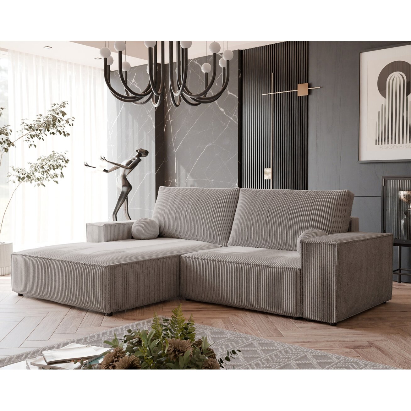 Minkštas kampinis sofa HUGO su miegamąja funkcija ir patalynės dėže Kampo pusė: Kairė, Spalvos: Poso 02 (Kapučino) Minkštas kampinis sofa HUGO su miegamąja funkcija ir patalynės dėže Kampo pusė: Kairė, Spalvos: Poso 02 (Kapučino)