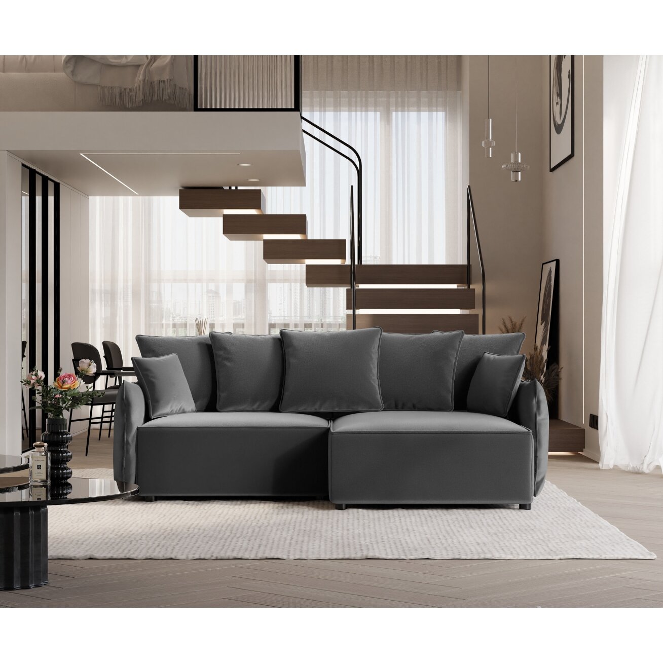Minkštas kampinis sofa LEON su miego funkcija ir patalynės dėže Kampo pusė: Dešinė, Spalvos: Tiffany 18 4