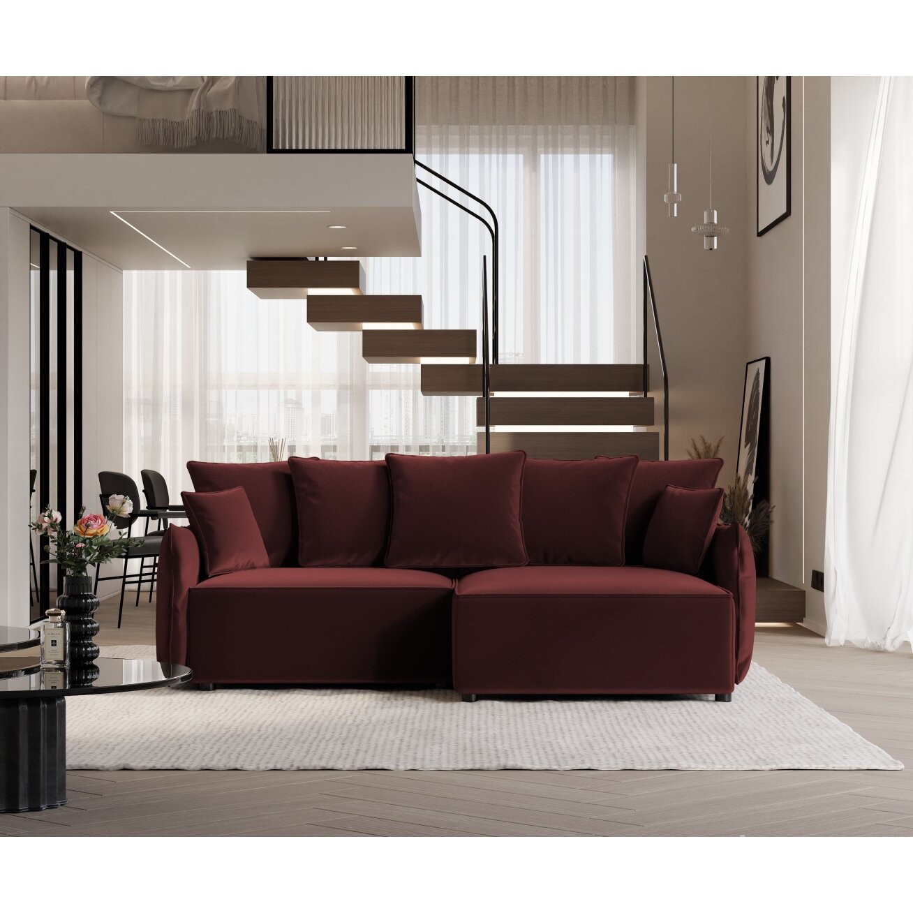 Minkštas kampinis sofa LEON su miego funkcija ir patalynės dėže Kampo pusė: dešinė, Spalvos: Tiffany 32 4 Minkštas kampinis sofa LEON su miego funkcija ir patalynės dėže Kampo pusė: dešinė, Spalvos: Tiffany 32 4