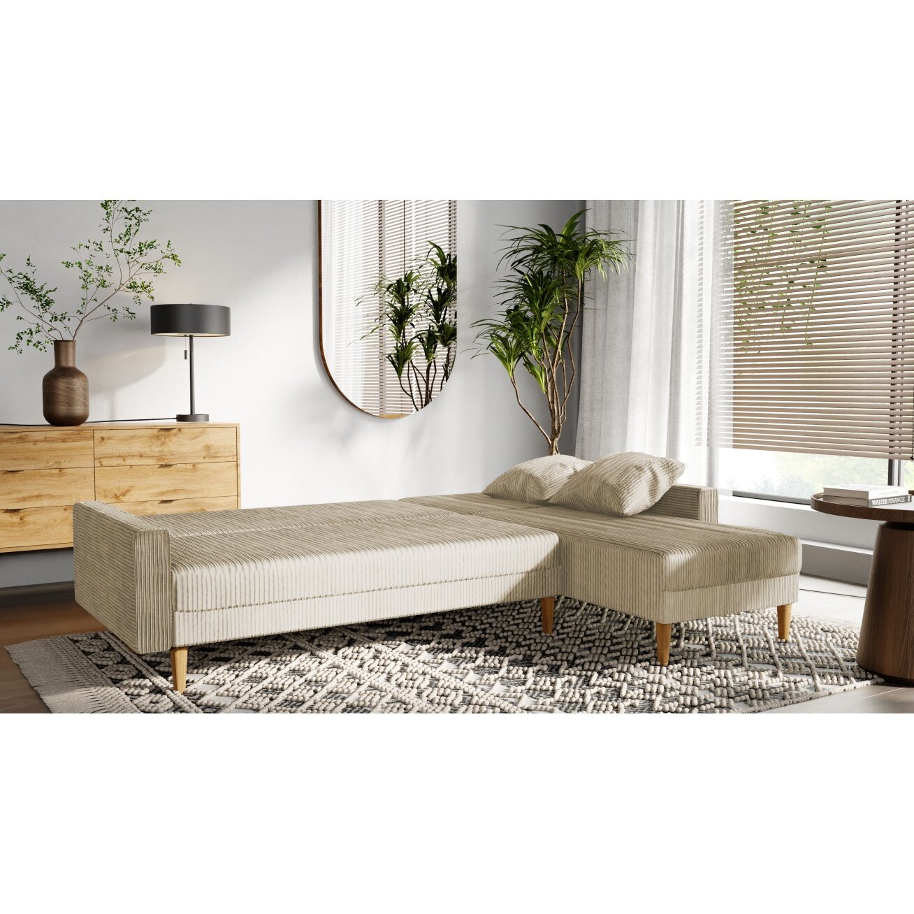 Minkštas kampinis sofa LILA ant aukštų kojelių su miego funkcija Spalvos: Poso 100 (Kreminė) 3 Minkštas kampinis sofa LILA ant aukštų kojelių su miego funkcija Spalvos: Poso 100 (Kreminė) 3