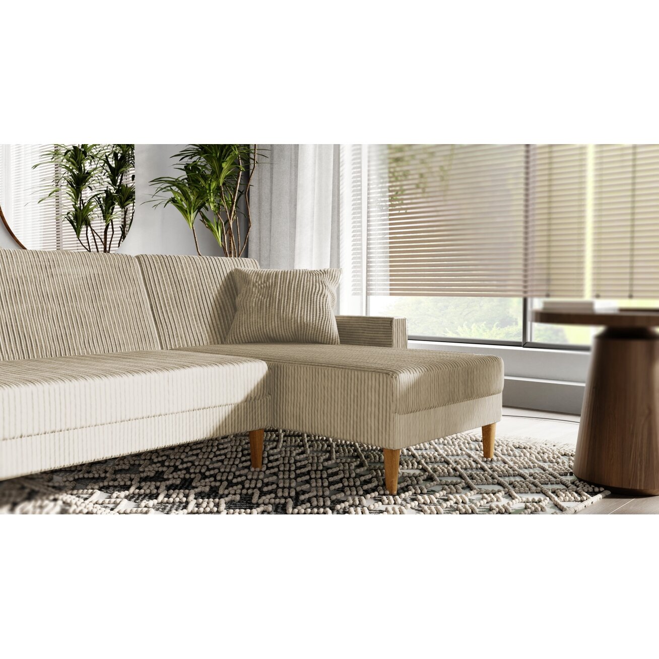 Minkštas kampinis sofa LILA ant aukštų kojelių su miego funkcija Spalvos: Poso 100 (Kreminė) 5 Minkštas kampinis sofa LILA ant aukštų kojelių su miego funkcija Spalvos: Poso 100 (Kreminė) 5
