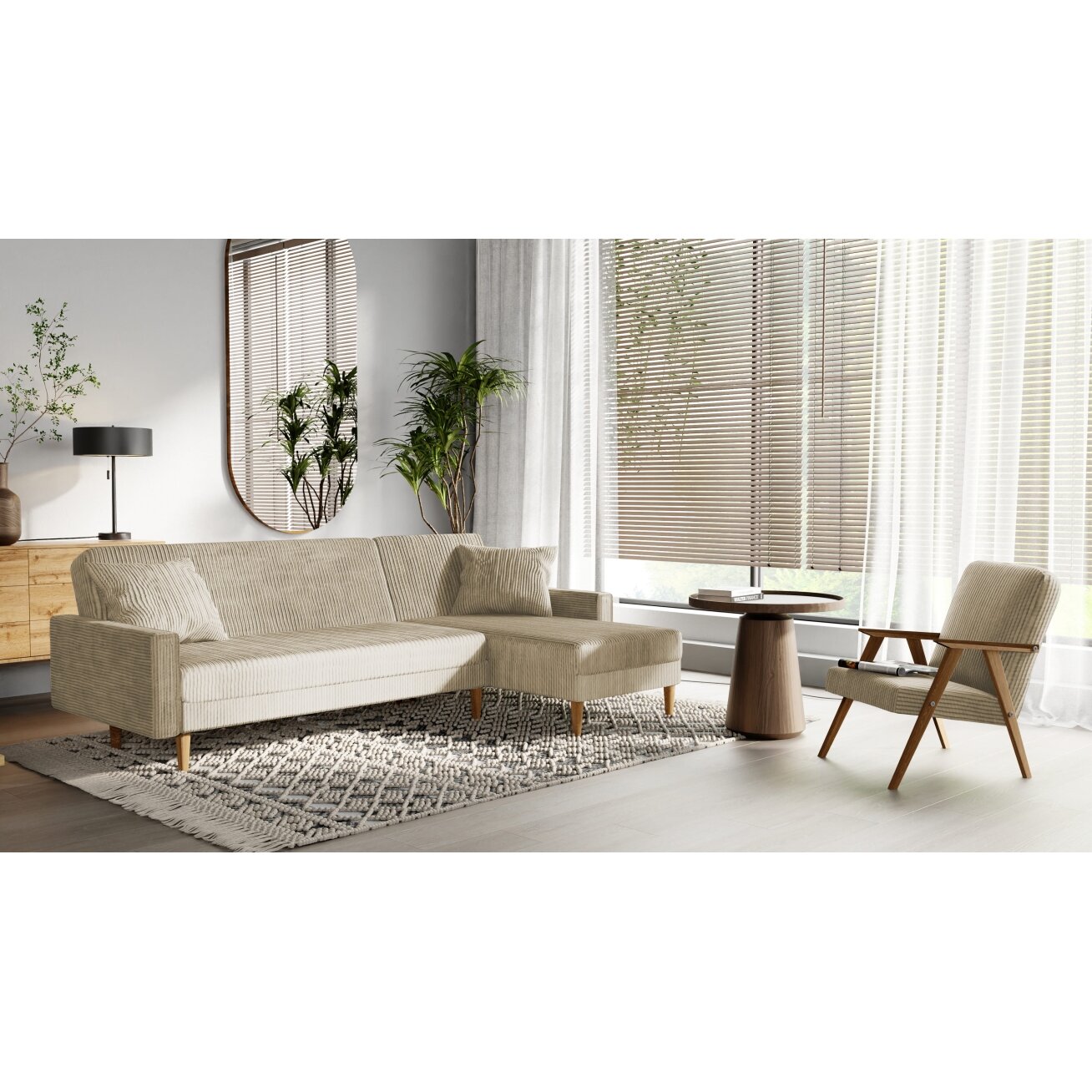 Minkštas kampinis sofa LILA ant aukštų kojelių su miego funkcija Spalvos: Poso 100 (Kreminė) 6