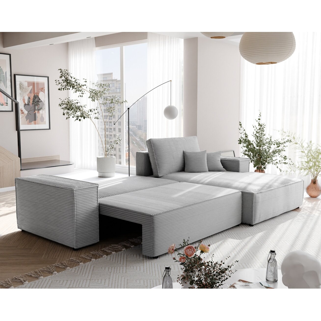 Minkštas kampinis fotelis NOVA su miegama funkcija ir daiktadėže Spalvos: Poso 110 (šviesiai pilka), kampo pusė: dešinė 2 Minkštas kampinis fotelis NOVA su miegama funkcija ir daiktadėže Spalvos: Poso 110 (šviesiai pilka), kampo pusė: dešinė 2