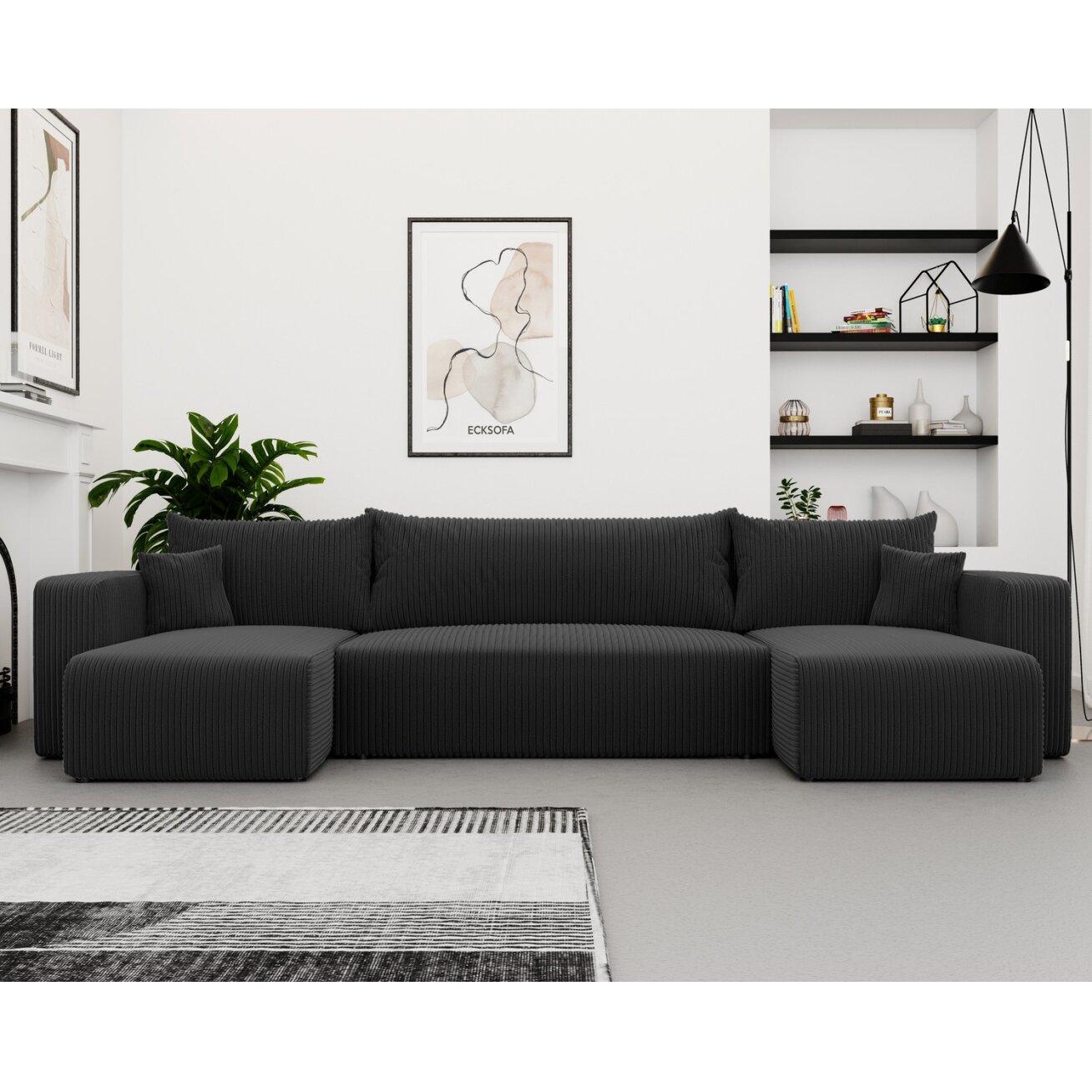 Minkštas kampinis sofas PIANO U su miego funkcija ir patalynės dėže Spalvos: Poso 135 (Antracitas) 3