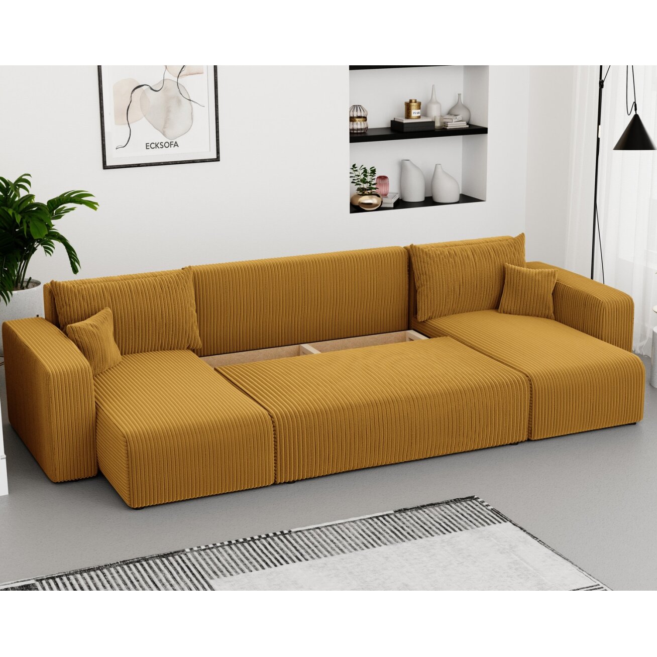 Minkštas kampinis sofa PIANO U su miego funkcija ir patalynės dėže Spalvos: Poso 01 (geltona) 3