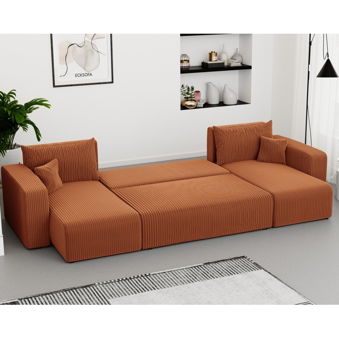 Minkštas kampinis sofa PIANO U su miego funkcija ir patalynės dėže Spalvos: Poso 40 (Oranžinė) 2