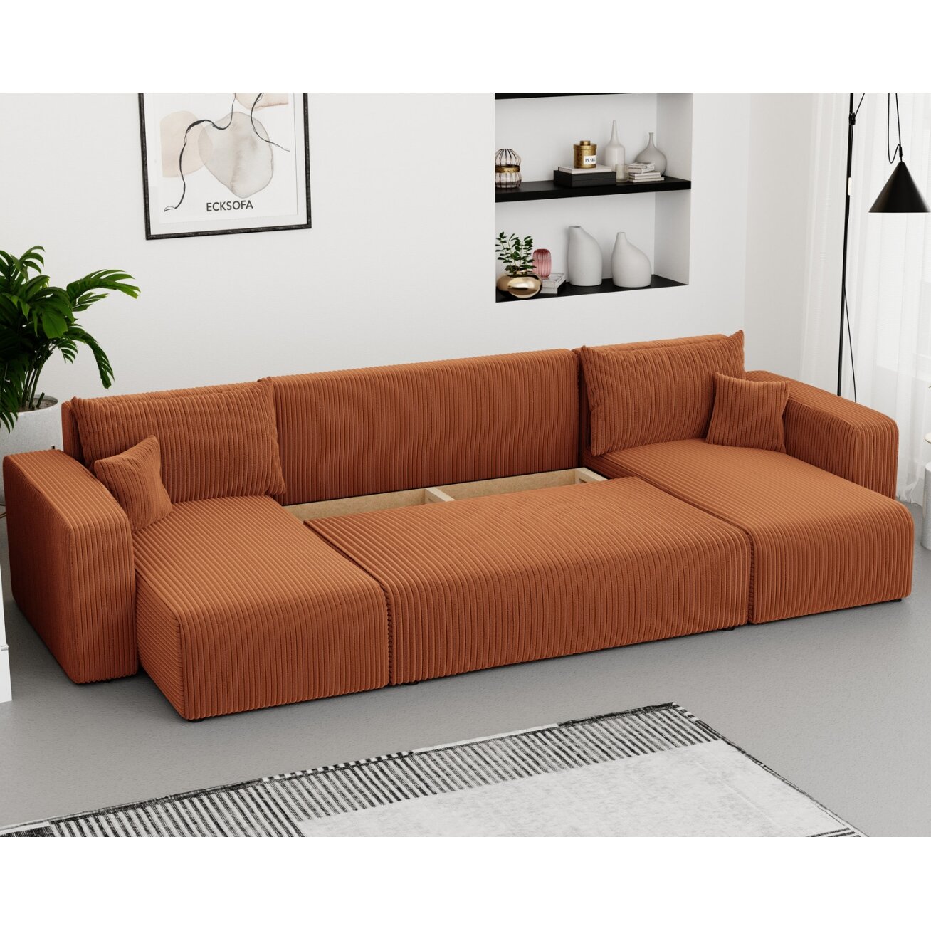 Minkštas kampinis sofa PIANO U su miego funkcija ir patalynės dėže Spalvos: Poso 40 (Oranžinė) 3