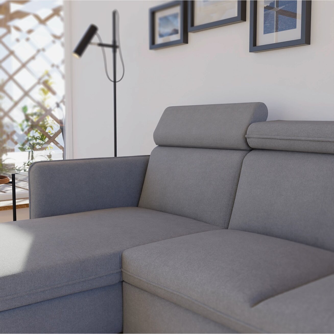 Minkštas kampinis sofa su reguliuojamu atlošu BENI Spalvos: Soro 90 (Pilka) 1
